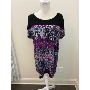 Jaclyn Smith Black Shoulders Multicolor Top Short Sleeve Size Large